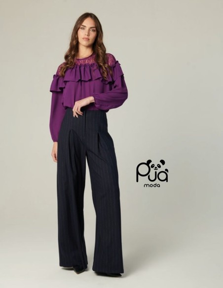 Blusa Over con Pizzo sul Collo