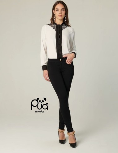 Camicia Elegante Bicolore con Pizzo