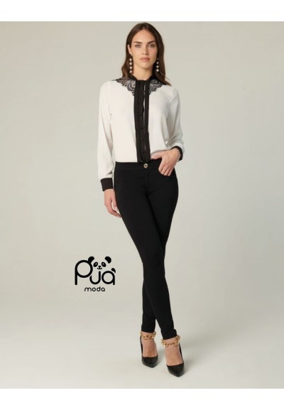 Camicia Elegante Bicolore con Pizzo