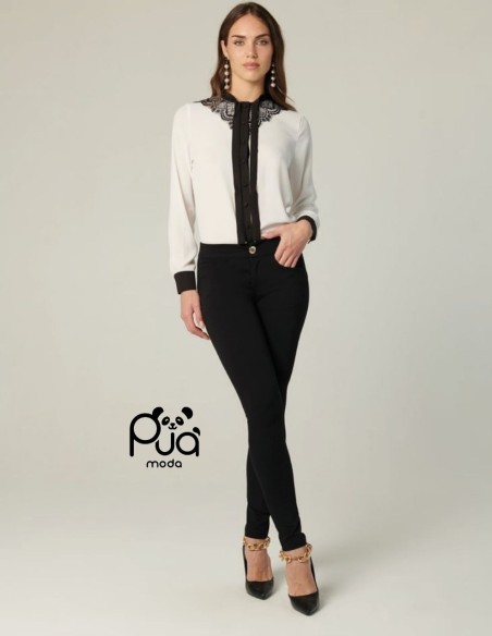 Camicia Elegante Bicolore con Pizzo