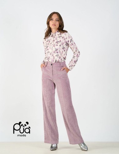 Pantaloni in Velluto Rosa Cipria