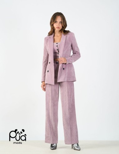 Giacca in Velluto Rosa Cipria Doppio Petto