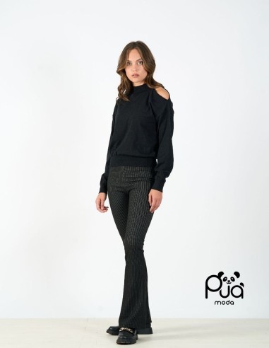 Pantalone a Vita Alta con Motivo Gessato