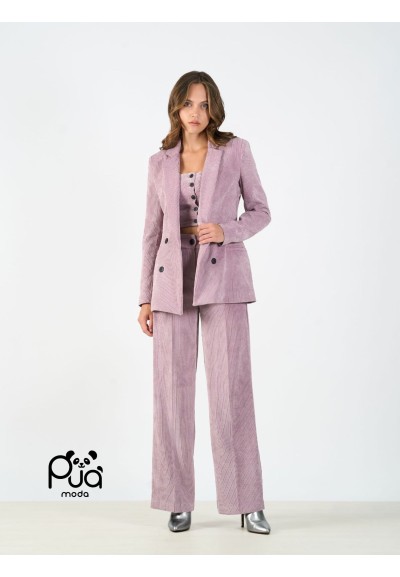 Top donna effetto velluto rigato con bottoni | Puà Moda