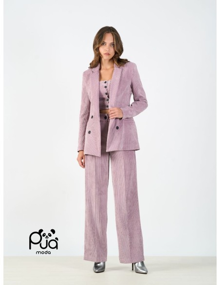 Top donna effetto velluto rigato con bottoni | Puà Moda