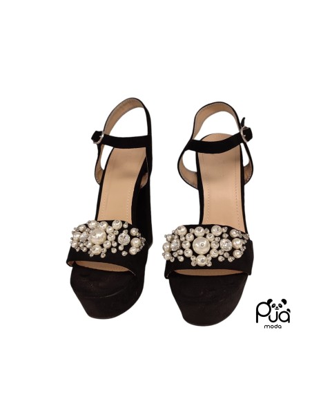 Sandalo Donna in Pelle Scamosciata con Perle e Tacco 12 cm | Made in Italy - Puà Moda