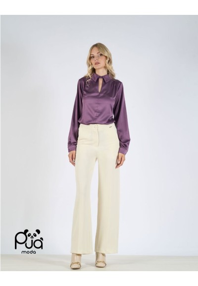 Pantalone donna a zampa effetto velluto vita alta | Puà Moda