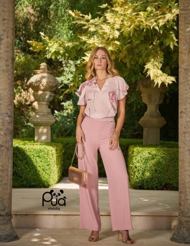 Pantaloni a Palazzo Donna con Vita Alta e Dettaglio in Raso | Made in Italy - Puà Moda