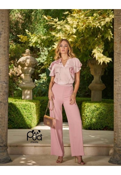 Pantaloni a Palazzo Donna con Vita Alta e Dettaglio in Raso | Made in Italy - Puà Moda