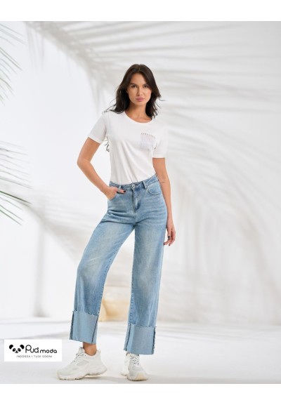 Jeans donna vita alta con risvolto | Puà Moda