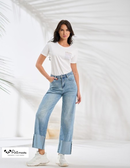 Jeans donna vita alta con risvolto | Puà Moda