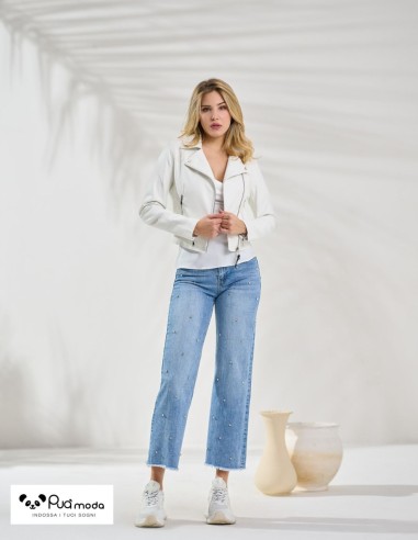 Jeans donna vita alta elasticizzati con strass | Puà Moda