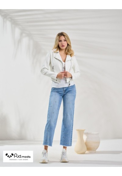 Jeans donna vita alta elasticizzati con strass | Puà Moda