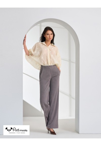 Pantalone donna a palazzo vita alta con elastico | Puà Moda