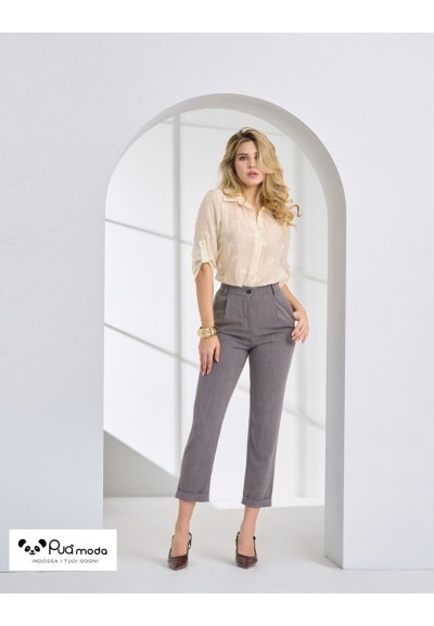 Pantalone donna vita alta con risvolto caviglia | Puà Moda