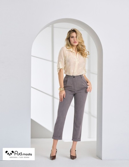 Pantalone donna vita alta con risvolto caviglia | Puà Moda