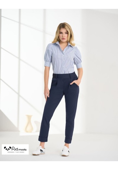 Camicia donna rigata manica a sbuffo con bottoni | Puà Moda