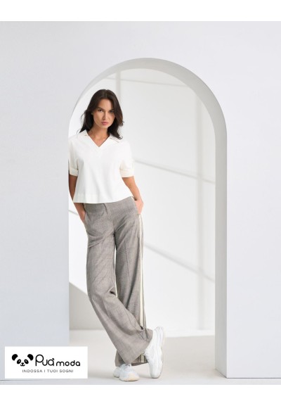 Maglia polo donna viscosa scollo V over | Puà Moda