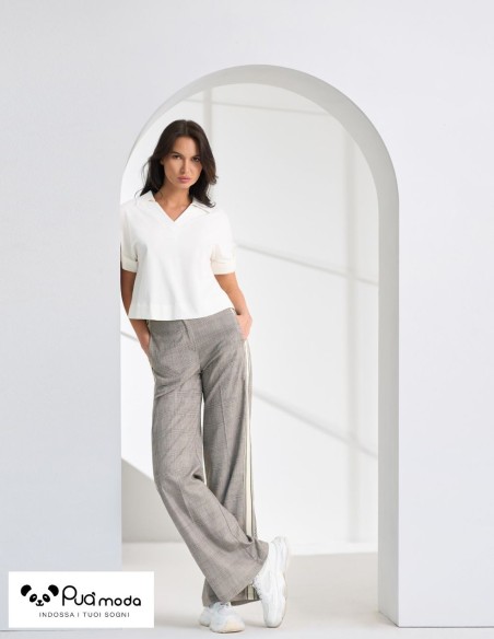 Maglia polo donna viscosa scollo V over | Puà Moda