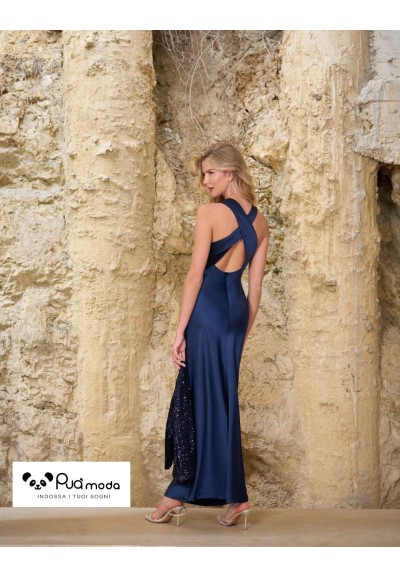 Abito cerimonia effetto seta con schiena incrociata | Puà Moda