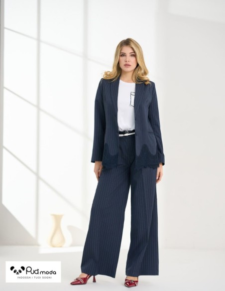 Blazer donna gessato con pizzo e bottoni | Puà Moda
