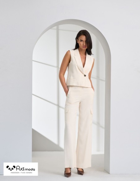 Gilet donna corto con bottoni e scollo a V | Puà Moda