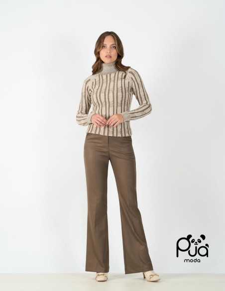 Pantalone a Zampa con Motivo Gessato