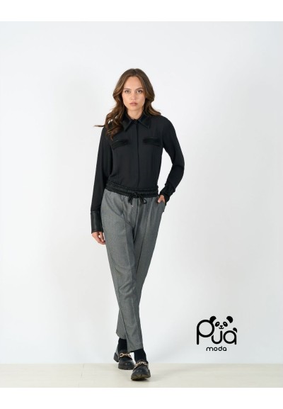 Pantalone Elegante Spigato con Dettagli in Ecopelle