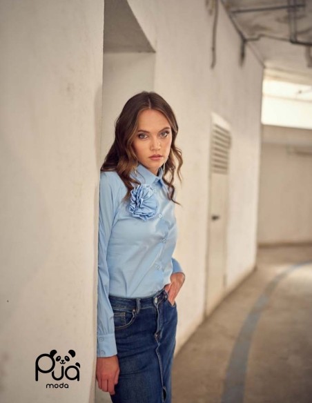 Camicia in Cotone con Dettaglio Spilla